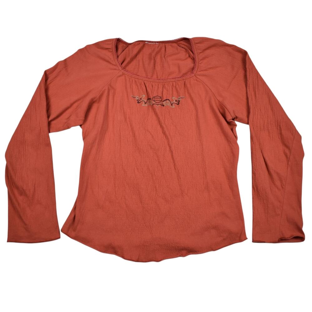 Y2K Vintage Women's Harley Davidson Texas Orange Shirt Top Fits Like Large Biker